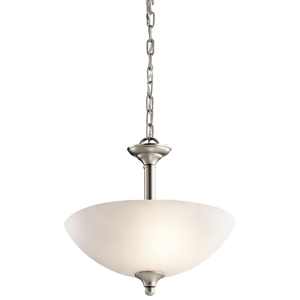 Kichler 43641NI Jolie 15" 2 Light Convertible Inverted Pendant and Semi Flush with Satin Etched Glass in Brushed Nickel
